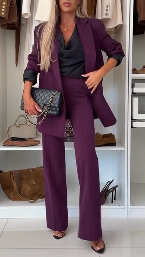 Women Lapel Jacket + Pants Temperament Commuter Set