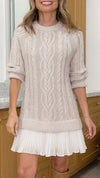 Women Round Neck Sweater Spliced Casual Dress