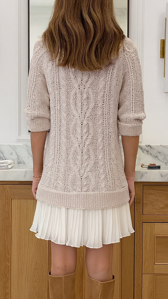 Women Round Neck Sweater Spliced Casual Dress