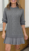 Women Round Neck Sweater Spliced Casual Dress