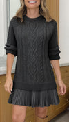 Women Round Neck Sweater Spliced Casual Dress