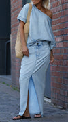 Women's Round Neck Tencel Denim Casual Suit
