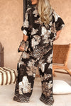 Women's V-neck Printed Top + Pants Loose Casual Suit
