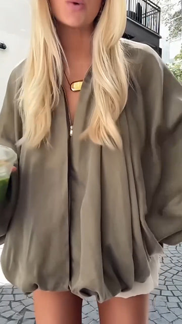 Women's Round Neck Loose Solid Color Cardigan