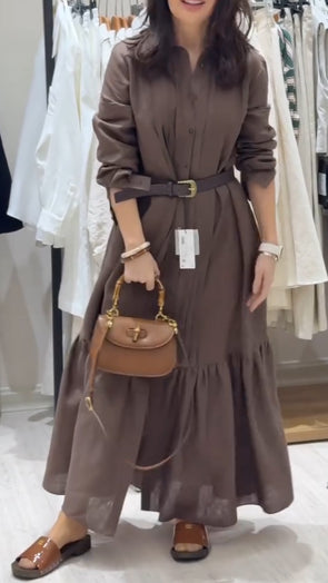 Ladies' Lapel Splicing Casual Style Dress