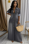 Ladies' Lapel Wash Water Splicing Pocket Casual Dress