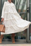 Ladies' Round Neck Solid Color Splicing Casual Loose Fit Dress