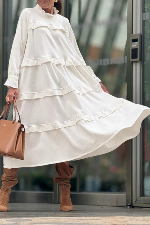 Ladies' Round Neck Solid Color Splicing Casual Loose Fit Dress