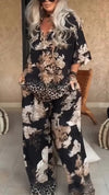 Women's V-neck Printed Top + Pants Loose Casual Suit
