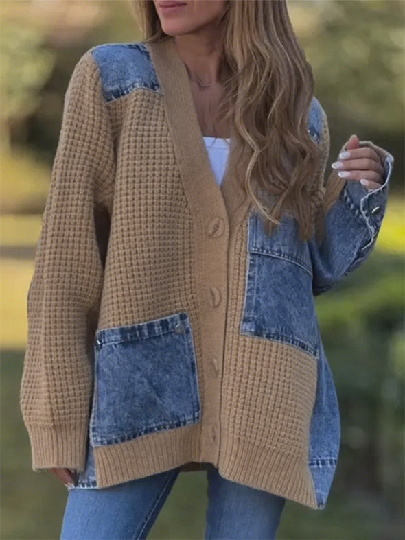 Women Spliced Knitted Casual Cardigan