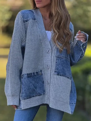 Women Spliced Knitted Casual Cardigan