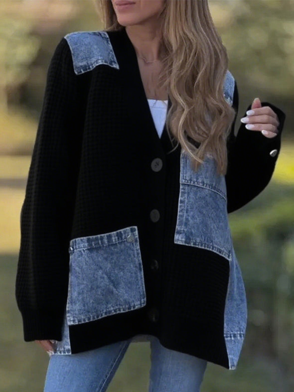 Women Spliced Knitted Casual Cardigan