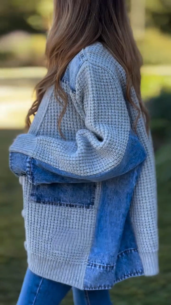 Women Spliced Knitted Casual Cardigan