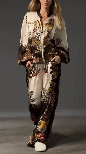 Ladies Round Neck Painted Printed Casual Set