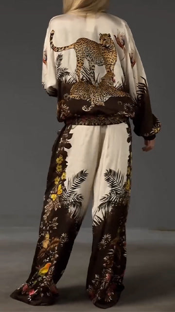 Ladies Round Neck Painted Printed Casual Set