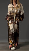 Ladies Round Neck Painted Printed Casual Set