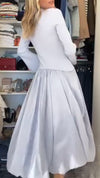 Ladies Round Neck Patchwork Solid Color Elegant Temperament Dress