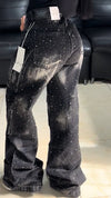Ladies Hot Pressed Diamond Spliced Multi Pocket Washable Casual Pants