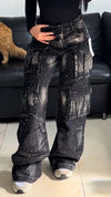 Ladies Hot Pressed Diamond Spliced Multi Pocket Washable Casual Pants
