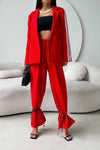Ladies Collar Vertical Patterned Jacket+ Pants Casual Set