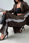 Ladies Collar Vertical Patterned Jacket+ Pants Casual Set