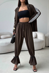 Ladies Collar Vertical Patterned Jacket+ Pants Casual Set