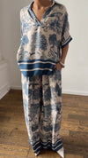 Women Collar Printed Top+ Pants Loose Casual Suit