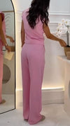 Ladies V-neck Top+ Pants with A Casual Temperament Suit