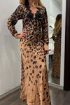 Ladies V-neck Patchwork Printed Elegant Temperament Dress