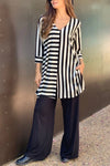 Women V-neck Striped Top and Pants Loose Casual Suit