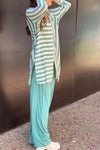 Women V-neck Striped Top and Pants Loose Casual Suit
