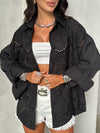 Ladies Lapel Hollowed Out Printed Casual Shirt