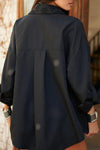 Ladies Lapel Hollowed Out Printed Casual Shirt