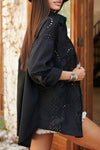 Ladies Lapel Hollowed Out Printed Casual Shirt