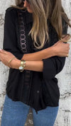 Ladies Lapel Patchwork Printed Hollowed Out Casual Top
