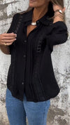 Ladies Lapel Patchwork Printed Hollowed Out Casual Top