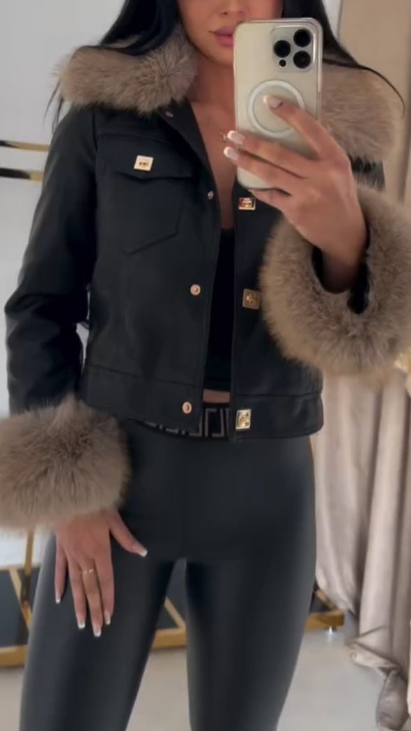 Women Fur Collar Leather Temperament Casual Jacket