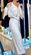 Ladies V-neck Top+ Printed Pants with A Casual Temperament Suit