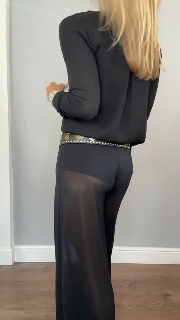 Ladies Round Neck Top+ Spliced Pants Casual Set