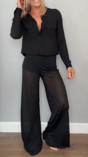 Ladies Round Neck Top+ Spliced Pants Casual Set