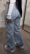 Ladies Hot Pressed Diamond Spliced Multi Pocket Casual Pants