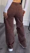 Ladies Hot Pressed Diamond Spliced Multi Pocket Casual Pants