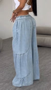 Ladies Spliced Drawstring Casual Jeans