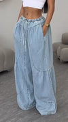 Ladies Spliced Drawstring Casual Jeans