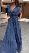 Ladies V-neck Patchwork Waist Cinching Casual Jumpsuit