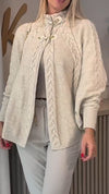 Women Round Neck Metal Buckle Splicing Casual Coat