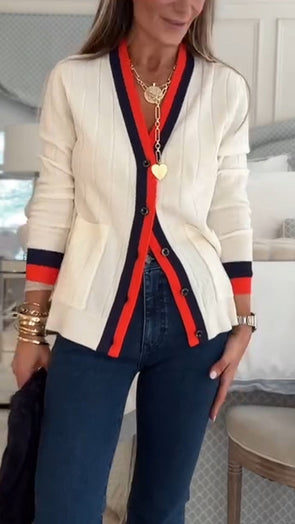 Women Round Neck Breasted Casual Cardigan Sweater