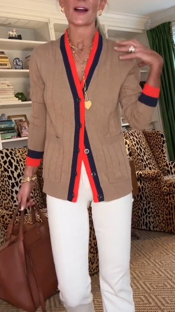 Women Round Neck Breasted Casual Cardigan Sweater