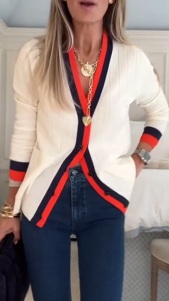 Women Round Neck Breasted Casual Cardigan Sweater
