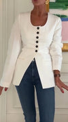 Ladies U-neck Buckle Style Casual Tops